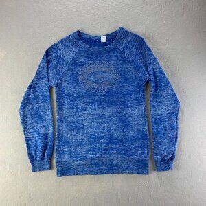 Guess Sweatshirt Womens Small Blue Pullover Crew Neck‎ Burnout Embellished Logo